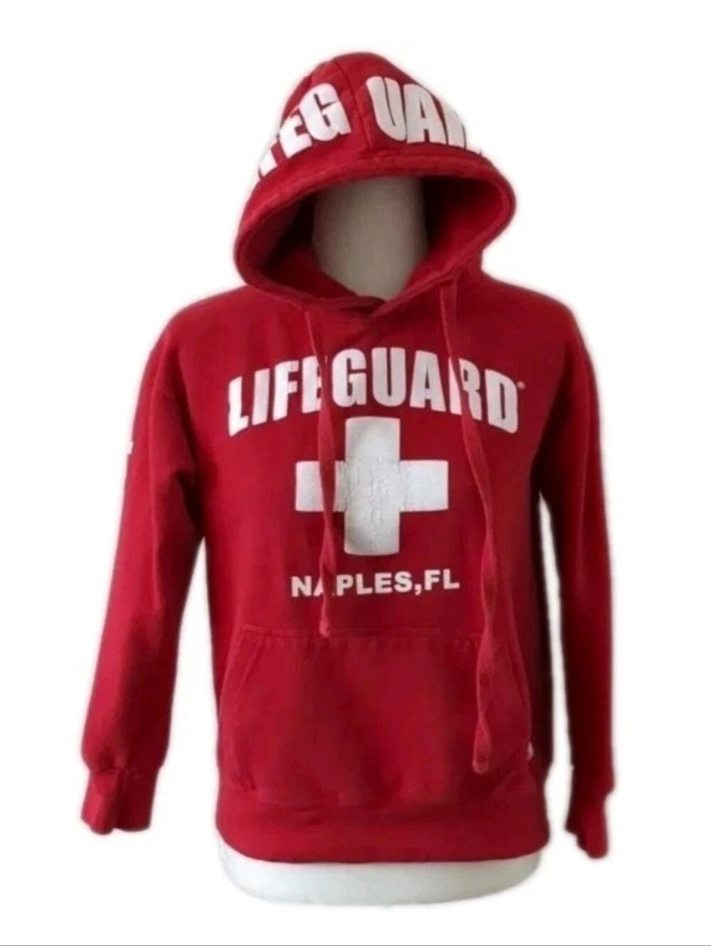 💥 VINTAGE Lifeguard Hoodie Red S Small Naples Florida Y2K Beach Pullover